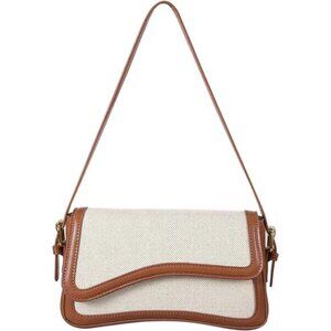 Shoulder Bag Vegan Leather with 2 Removable Strap Beige Brown